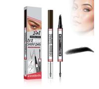Eyebrow Pencil with Gel, 2-in-1 Forked Liquid Eyebrow Pencil, Waterproof 4 Tipped Precise Brow Pencil, Long-lasting Eye Brow Pencil for Natural Looking Defined Eyebrows (Black, 2ml)