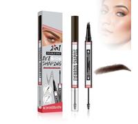 Eyebrow Pencil with Gel, 2-in-1 Forked Liquid Eyebrow Pencil, Waterproof 4 Tipped Precise Brow Pencil, Long-lasting Eye Brow Pencil for Natural Looking Defined Eyebrows (Dark brown, 2ml)