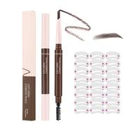 Eyebrow Pencil with Stencils Kit - Dual-Ended Waterproof Brow Pencil with Brush & 24 Reusable Eyebrow Stencil Shapes for Easy Eyebrow Shaping and Filling - Long-Lasting Smudge-Proof Brow（#05）