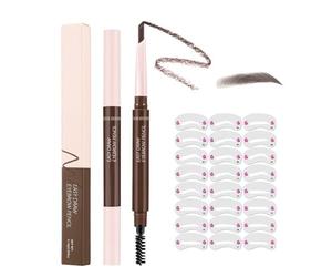Eyebrow Pencil with Stencils Kit - Dual-Ended Waterproof Brow Pencil with Brush & 24 Reusable Eyebrow Stencil Shapes for Easy Eyebrow Shaping and Filling - Long-Lasting Smudge-Proof Brow（#05）