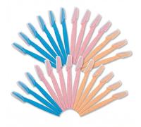 Eyebrow Razor 27-Pack, Multipurpose Dermaplaning Tool with Safety Cover, Eco-Friendly Wheat Straw Handle & Precision Stainless Steel Blades for Men & Women (Blue, Pink, Orange)