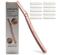 Eyebrow Razor, AIFKUGY Manual Face Razor, Reusable Razors with 10pcs Replacement Blades, Portable Facical Shavers for Women-Rose Gold
