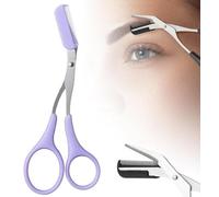 Eyebrow Scissors with Comb - 2025 New Stainless Steel Trimmer for Men & Women - Non-Slip Finger Grips, Precise Brow Shaping (Pink)(Purple)