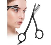 Eyebrow Scissors with Comb | Professional Stainless Steel Eyebrow Trimmer for Women & Men | Dual-Design Precision Eye Brow Trimmer Scissors for Effortless Grooming, Silver (Black)