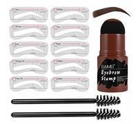 Eyebrow Stamp Kit - Waterproof Brow Stamp Shaping Kit Eyebrow Definer with 2 Eyebrow Pen Brushes and 10 Eyebrow Buildable Brow Stencils, Natural Shape Brow Powder Makeup Tools (Dark Brown)