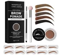 Eyebrow Stamp Kit with Waterproof and Smudgeproof Pomade, 10 Shape Stencils and Dual-Ended Brush