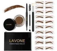 Eyebrow Stamp Stencil Kit, Brow Stamp Trio Kit with Waterproof Eyebrow Pencil, Eyebrow Pomade, 20 Eyebrow Stencils, Dual-ended Eyebrow Brush and Sponge Applicator - Auburn