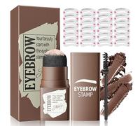 Eyebrow Stamp Stencil Kit - Eyebrow Powder and Eyebrow Stencils for Shaping with Eyebrow Brush, Long-Lasting Waterproof Brow Shaping Kit with 24 Reusable Thin & Thick Eyebrow Stencils (Dark Brown)