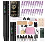 Eyebrow Tattoo Gun Microblading Kit Wireless Rotary Tattoo Pen Machine with Digital LED Display and 2Pcs 500 mAh Battery 20Pcs Needles for Beginners Artists Microblading Supplies (Black)