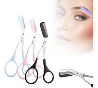 Eyebrow Trimmer Scissor - 2 in 1 Eyebrow Scissors with Comb, Curved Eye Brow Razor, Beauty Accessories Gift for Men Women (Blue+Pink+Black)