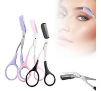 Eyebrow Trimmer Scissor - 2 in 1 Eyebrow Scissors with Comb, Curved Eye Brow Razor, Beauty Accessories Gift for Men Women (Purple+Pink+Black)
