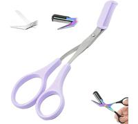 Eyebrow Trimmer Scissor - 2 in 1 Eyebrow Scissors with Comb, Curved Eye Brow Razor, Beauty Accessories Gift for Men Women (Purple)