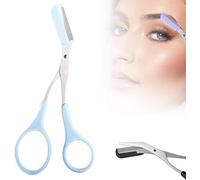 Eyebrow Trimmer Scissor - 2 in 1 Eyebrow Scissors with Comb, Curved Eye Brow Razor, Beauty Accessories Gift for Men Women (Blue)
