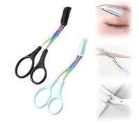 Eyebrow Trimmer Scissor 2024 New Stainless Steel Eyebrow Scissors with Comb Portable Non Slip Professional Eyebrow Trimmer for Women (Black+Blue)