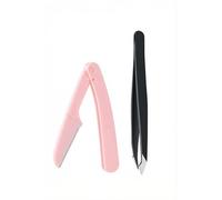 Eyebrow Tweezers & Folding Eyebrow Razor Set - 1 Slant Tip Brow Tweezer + 1 Foldable Brow Razor, Simple Grooming Tools