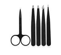 Eyebrow Tweezers Set Ingrown Facial Hair Removal Tweezers Scissors Kit for with Leather Case Gift Tweezers with Curved Scissors