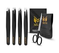 Eyebrow Tweezers Set with Cuticle Scissors, 4+1 Stainless Steel Tweezers for Women and Men, Sharp Tweezers for Shaping Eyebrows, Precision Care Tool for