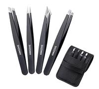 Eyebrow Tweezers Sets, 4 Pcs Professional Stainless Steel Precision Tweezer Set Plucking Tools for Ingrown Hair Removing and Facial Hair