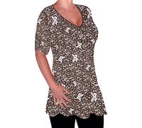 EyeCatch - Aspen Womens Print Blouse Casual V Neck Tunic Ladies Plus Size Flared Long Top 20 Brown