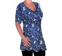 EyeCatch - Aspen Womens Print Blouse Casual V Neck Tunic Ladies Plus Size Flared Long Top 20 Royal Blue