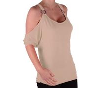 EyeCatch - Belladonna Womens Draped Off-The-Shoulder Tunic Top Beige Size M-L 12-14
