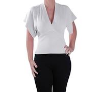 EyeCatch - Clare Womens V Neck Fine Knit Stretch Short Jumper Ladies Pullover One Size Off White