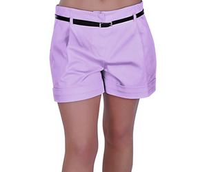 EyeCatch - Cuba Ladies Belted Shorts Womens Smart Turn Up Hot Pants (Lilac, Size 10)