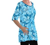 EyeCatch - Eliana Ladies Print Blouse Scoop Neck Tunic Womens Swing Flared T-Shirt Top Turquoise (22-24)