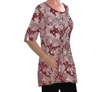 EyeCatch - Eliana Ladies Print Blouse Scoop Neck Tunic Womens Swing Flared T-Shirt Top Wine (24-28)