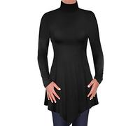 EyeCatch - Gisele Ladies Polo Neck Long Sleeve Hanky Hem Womens Tunic T Shirts Tops Blouse Black Size 22-24