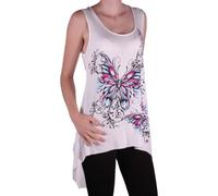 EyeCatch - Kayla Butterfly Ladies Sleeveless Long Stretch Vest Top Ladies Plus Size Cream XXXL 24-26