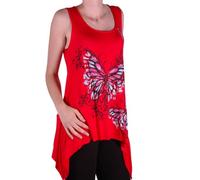 EyeCatch - Kayla Butterfly Ladies Sleeveless Long Stretch Vest Top Ladies Plus Size Red XXXL 24-26