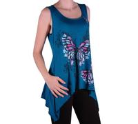 EyeCatch - Kayla Butterfly Ladies Sleeveless Long Stretch Vest Top Ladies Plus Size Teal XXXL 24-26