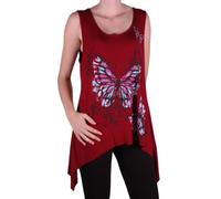EyeCatch - Kayla Butterfly Ladies Sleeveless Long Stretch Vest Top Ladies Plus Size Wine XXL 20-22