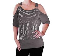 EyeCatch Mona Off The Shoulder Cut Out Graphic Womens Top Charcoal S/M