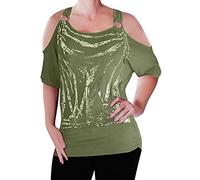 EyeCatch Mona Off The Shoulder Cut Out Graphic Womens Top Khaki S/M