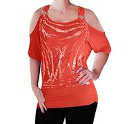 Eyecatch Mona Off The Shoulder Cut Out Graphic Womens Top Orange S/M