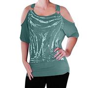 EyeCatch Mona Off The Shoulder Cut Out Graphic Womens Top Teal M/L