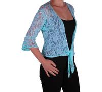 EyeCatch Oversize 12-26 - Darcey Ladies Sequin Cardi Tie Shrug Lace Bolero Top Womens Plus Size Turquoise 20-22
