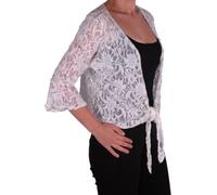 Eyecatch Oversize 12-26 - Darcey Ladies Sequin Cardi Tie Shrug Lace Bolero Top Womens Plus Size White 12-14