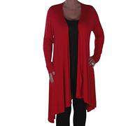EyeCatch Plus - Della Asymmetric Ladies Casual Waterfall Cardi Womens Jersey Shrug Wrap Open Cardigan Red 22/24