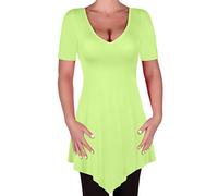 Eyecatch Plus - Keira Womens V Neck Tunic Ladies Flared Hanky Hem T Shirts Tops Blouse Lime Green Size 18