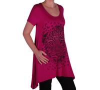 Eyecatch Plus - Ladies Graphic Tiger Long Draped Womens Sparkle Short Sleeve Stretch Top - Comfortable and Adjustable - Sizes 14-28 Magenta