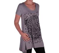 EyeCatch Plus - Ladies Graphic Tiger Long Draped Womens Sparkle Short Sleeve Stretch Top - Comfortable and Adjustable - Sizes 14-28 Grey