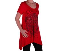 EyeCatch Plus - Ladies Graphic Tiger Long Draped Womens Sparkle Short Sleeve Stretch Top - Comfortable and Adjustable - Sizes 14-28 Red