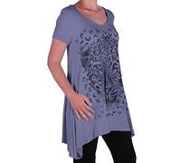 Eyecatch Plus - Ladies Graphic Tiger Long Draped Womens Sparkle Short Sleeve Stretch Top - Comfortable and Adjustable - Sizes 14-28 Denim Blue