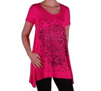 EyeCatch Plus - Ladies Graphic Tiger Long Draped Womens Sparkle Short Sleeve Stretch Top - Comfortable and Adjustable - Sizes 14-28 Fushia