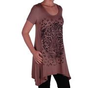 Eyecatch Plus - Ladies Graphic Tiger Long Draped Womens Sparkle Short Sleeve Stretch Top - Comfortable and Adjustable - Sizes 14-28 Mocha