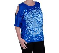 EyeCatch Plus Size - Cairo Tiger Womens Draped Off-The-Shoulder Cut Tunic Ladies Top RoyalBlue XXXL