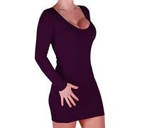 EyeCatch - Rachel Ladies V Neck Bodycon Stretch Short Womens Mini Dress Aubergine S/M
